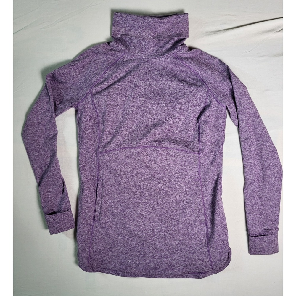 Duluth Trading Co Women's S Purple Heathered Cowl Neck Pullover Thumbholes Soft